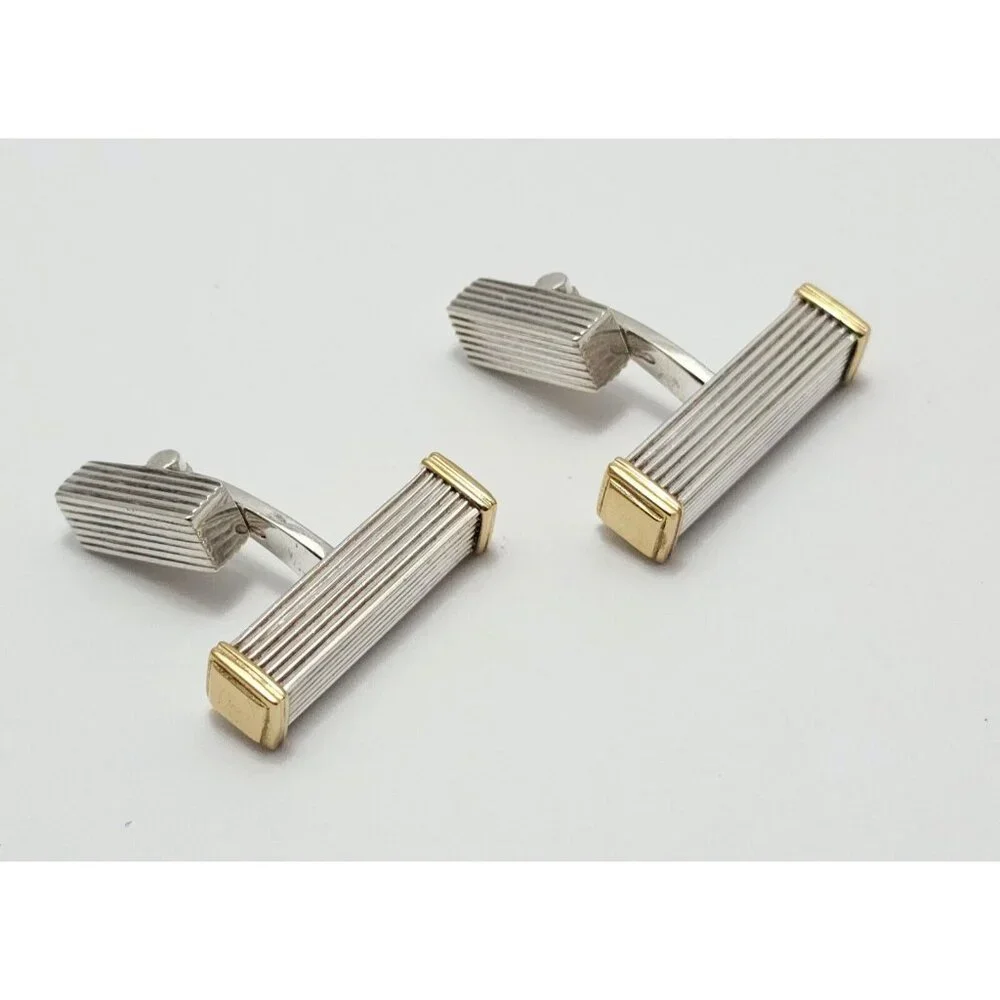 Modern Unique GTP 18K Solid Yellow Gold & 925 Sterling Silver Cufflinks